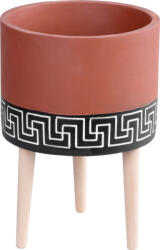 MagicHome Kerémia virágcserép, MagicHome, terrakotta/fekete, átmérő: 22 cm, magasság: 31 cm, fa lábakkal, hengeres, kerek (TC8091645)