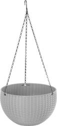Strend Pro Függő virágcserép, Strend Pro Garden Modern, sötétszürke, átmérő: 26 cm, magasság: 16 cm, lánccal és akasztóval, rattan hatású, kerek (TC256828)