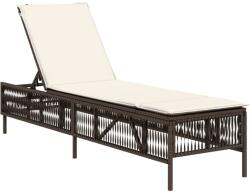 vidaXL barna polyrattan napozóágy párnával (4002738) (4002738)