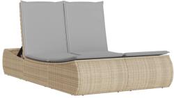 vidaXL bézs polyrattan dupla napozóágy párnával (368093) (368093)