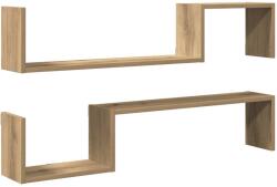 vidaXL 2 db kézműves tölgyszínű szerelt fa fali kockapolc 100x15x20 cm (856613) (856613)