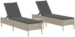 vidaXL 3 részes világosszürke polyrattan napozóágy szett párnával (3284268) (3284268)