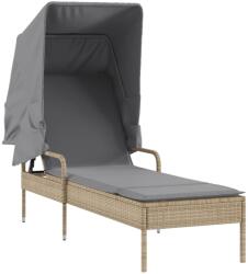 vidaXL bézs polyrattan napozóágy tetővel (368191) (368191)