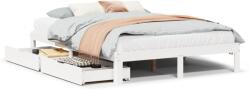 vidaXL fehér tömör fenyőfa ágykeret fiókokkal 135 x 190 cm (3301939) (3301939)