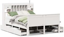 vidaXL fehér tömör fenyőfa könyvespolcos ágy matrac nélkül 140x200 cm (3308922) (3308922)