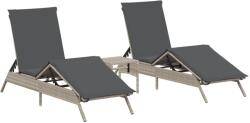 vidaXL 2 db világosszürke polyrattan napozóágy asztallal (4002715) (4002715)