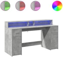 vidaXL betonszürke szerelt fa íróasztal LED-világítással 160x55x91 cm (3309432) (3309432)
