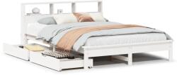 vidaXL fehér tömör fenyőfa könyvespolcos ágy matrac nélkül 140x190 cm (3309822) (3309822)