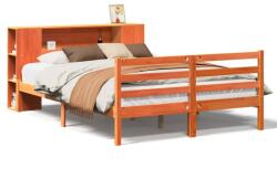 vidaXL barna tömör fenyőfa könyvespolcos ágy matrac nélkül 140 x 190cm (3321864) (3321864)