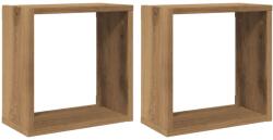 vidaXL 2 db kézműves tölgyszínű szerelt fa fali kockapolc 30x15x30 cm (856579) (856579)
