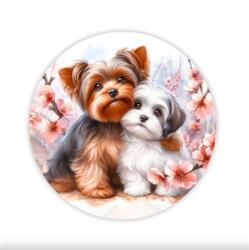  Fa tábla nyomtatott, Yorki kutyusok, kerek 11, 8cm