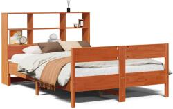 vidaXL barna tömör fenyőfa könyvespolcos ágy matrac nélkül 135 x 190cm (3323004) (3323004)