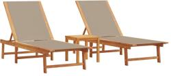 vidaXL 2 db tópszínű tömör akácfa és textilén napozóágy asztallal (3279255) (3279255)