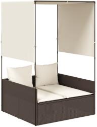 vidaXL barna polyrattan dupla napozóágy tetővel és függönyökkel (4002756) (4002756)