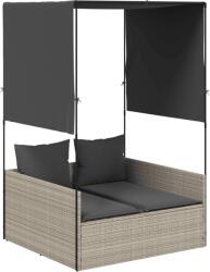 vidaXL világosszürke polyrattan dupla napozóágy tetővel és függönnyel (4002760) (4002760)