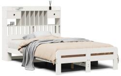 vidaXL fehér tömör fenyőfa könyvespolcos ágy matrac nélkül 135x190 cm (3308898) (3308898)