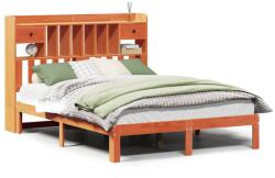 vidaXL barna tömör fenyőfa könyvespolcos ágy matrac nélkül 135 x 190cm (3322614) (3322614)