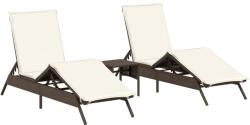 vidaXL 2 db barna polyrattan napozóágy asztallal (4002711) (4002711)