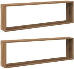 vidaXL 2 db kézműves tölgyszínű szerelt fa fali kockapolc 100x15x30 cm (856584) (856584)