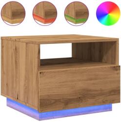 vidaXL kézműves tölgyszínű dohányzóasztal LED-lámpákkal 50x49x40 cm (857709) (857709)