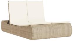 vidaXL bézs polyrattan dupla napozóágy párnával (368094) (368094)