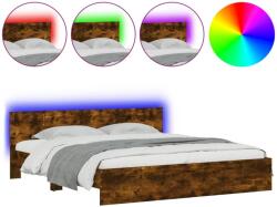 vidaXL füstös tölgy színű ágykeret fejtámlával és LED-del 200 x 200 cm (3207585) (3207585)