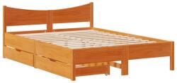vidaXL viaszbarna tömör fenyőfa ágykeret fiókokkal 160 x 200 cm (3301901) (3301901)