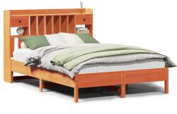 vidaXL barna tömör fenyőfa könyvespolcos ágy matrac nélkül 160 x 200cm (3322905) (3322905)