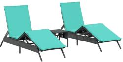 vidaXL 2 db fekete polyrattan napozóágy asztallal (4002718) (4002718)
