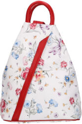 Rea Moda Olasz bőr 1360 fehér színes virágos hátizsák piros pánttal