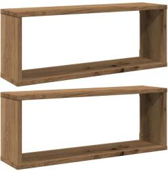 vidaXL 2 db kézműves tölgyszínű szerelt fa fali kockapolc 60x15x23 cm (856589) (856589)