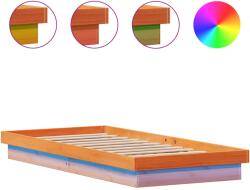 vidaXL viaszbarna tömör fenyőfa ágykeret LED-világítással 75 x 190 cm (844419) (844419)