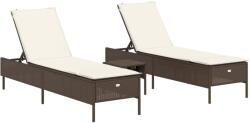 vidaXL 3 részes barna polyrattan napozóágy szett párnával (3284264) (3284264)