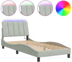 vidaXL világosszürke bársony ágykeret LED-világítással 90 x 190 cm (3213751) (3213751)