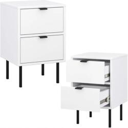 Target Home Modern Éjjeliszekrény Asztal 2 Fiókok Fehér Fém Lábak Fekete (Ido 7)