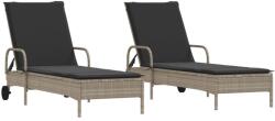 vidaXL 2 db világosszürke polyrattan napozóágy párnával (3261439) (3261439)