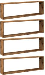 vidaXL 4 db antik fa színű szerelt fa fali kockapolc 100 x 15 x 30 cm (856583) (856583)