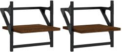 vidaXL 2 db barna tölgyszínű falipolc rúddal 30 x 25 x 30 cm (836237) (836237)