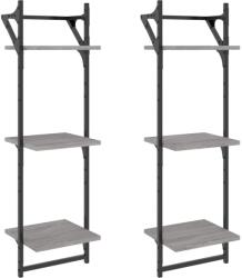 vidaXL 2 db 3 szintes szürke sonoma fali polc rúddal 30 x 25 x 100 cm (836261) (836261)