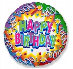 GoDan Fólia lufi 18 inch-es Happy Birthday kerek - többszínű, 1 db