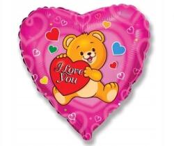 Flexmetal Fólia lufi, maci "I love you" felirattal, szív alakú, 18 hüvelykes, többszínű