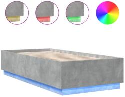 vidaXL betonszürke szerelt fa ágykeret LED-del 100 x 200 cm (3209628) (3209628)