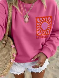 Shein Rózsaszín Klasszikus Hosszú Ujjú Pulóver Kerek Nyakkivágással Shein Nyomtatással L