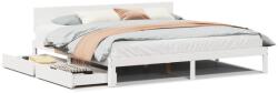 vidaXL fehér tömör fenyőfa ágykeret fiókokkal 200 x 200 cm (3301993) (3301993)