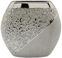  „Grace ovális formájú ezüst színű matt és fényes strukturált felületű kerámia váza - 18, 5 cm