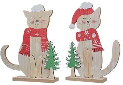  „Noel karácsonyi dekoráció fából, ülő cicák sállal, sapkával, fenyőfával - 21, 5 cm
