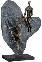  Szerelmes páros szobor bronz és szürke színben szív alakú sziklával - 30 cm
