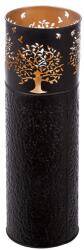  Hatalmas méretű exkluzív fekete és arany színű henger alakú fém gyertya vagy mécsestartó életfa dekorációval - 51cm