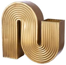  „Cancun nagy méretű arany színű design fém váza vonalas díszítéssel - 42 cm