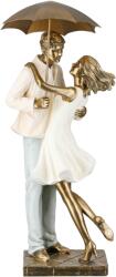  Gyönyörű kovácsolt hatású, esőben álló páros szobor fehér és arany színben - 39 cm